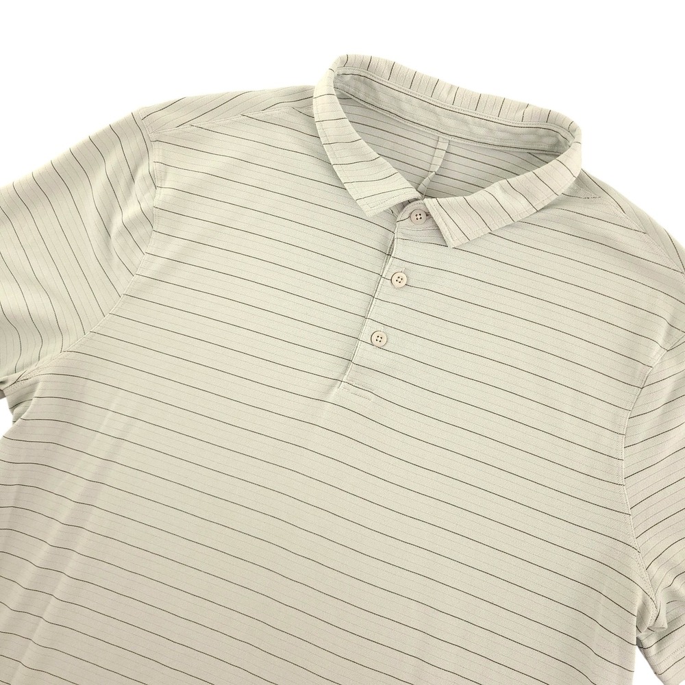 Lululemon Polo Shirt Mens M Gray Stripe Golf Performance Lightweight Top